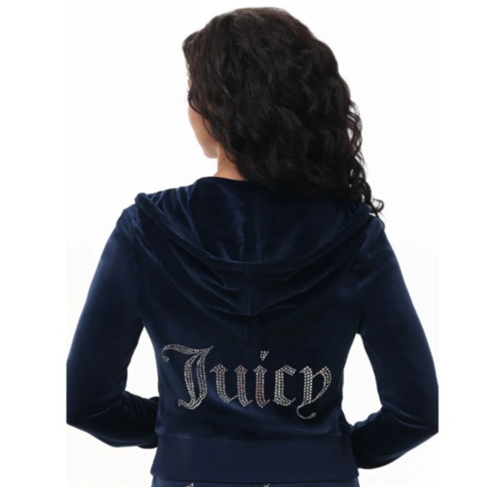 JUICY COUTURE Women's OG Big Bling Velour Hoodie Medium Regal Blue Zip NWT